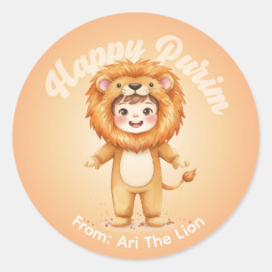 Redondo Adesivo Personalizado de Purim – Tema Leão