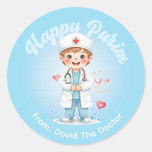 Redondo Adesivo Personalizado de Purim – Tema Médico