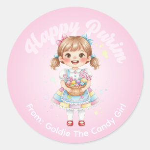 Redondo Adesivo Personalizado de Purim – Tema Menina Doce