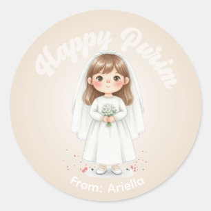 Redondo Adesivo Personalizado de Purim – Tema Noiva