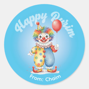 Redondo Adesivo Personalizado de Purim - Tema Palhaço