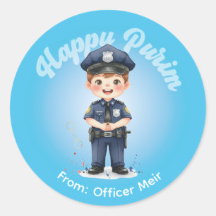 Redondo Adesivo Personalizado de Purim - Tema Policial