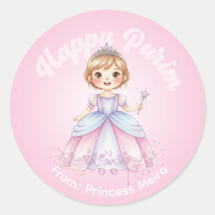 Redondo Adesivo Personalizado de Purim – Tema Princesa