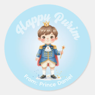 Redondo Adesivo Personalizado de Purim - Tema Príncipe