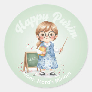 Redondo Adesivo Personalizado de Purim - Tema Professor