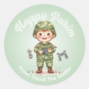 Redondo Adesivo Personalizado de Purim – Tema Soldado