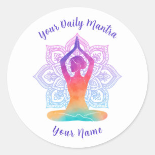 Redondo Adesivo Personalizado de Yoga com Nome e Mantra