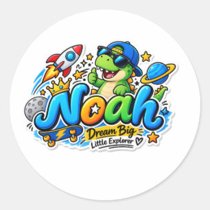 Redondo Adesivo Personalizado Noah Pequeno Dinossauro Fofo