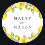 Redondo Adesivo Personalizado Pomar de Citrinos<br><div class="desc">Ramos de limão em aquarela bonita,  adesivo personalizado. Projetado para combinar com nossa Coleção Pomar de Citrinos.</div>