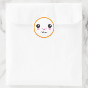 Redondo Adesivo Personalizado Sorriso Feliz Kawaii Laranja