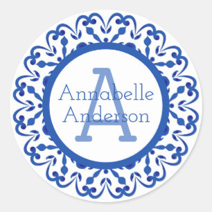 Redondo Adesivo Personalizado Talavera Azul e Branco