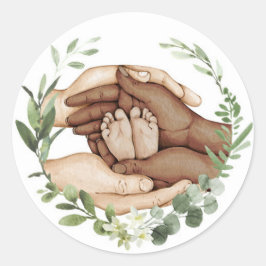 Redondo Adesivo Pés de Bebê nas Mãos