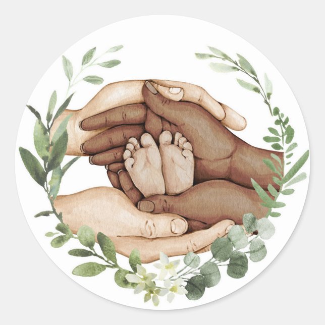 Redondo Adesivo Pés de Bebê nas Mãos (Frente)