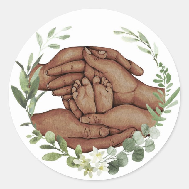 Redondo Adesivo Pés de Bebê nas Mãos (Frente)
