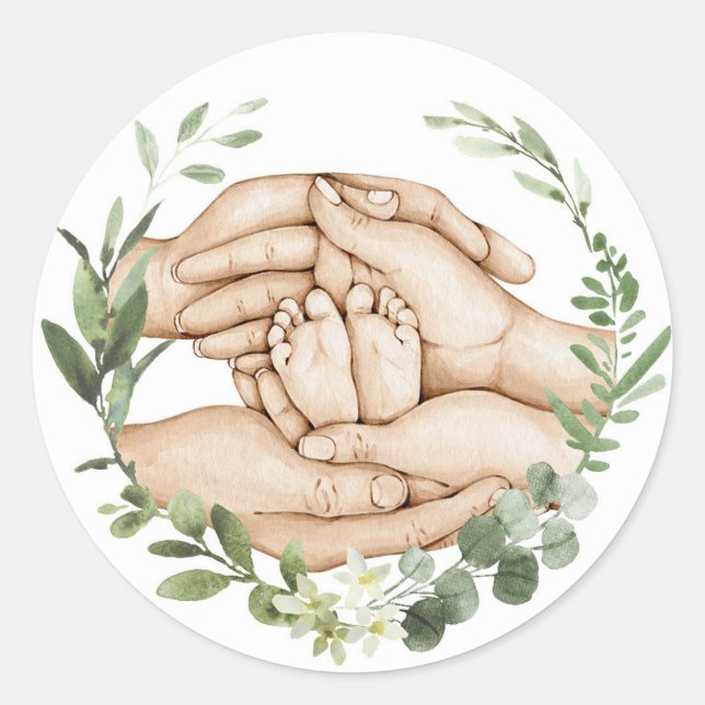 Redondo Adesivo Pés de Bebê nas Mãos (Frente)