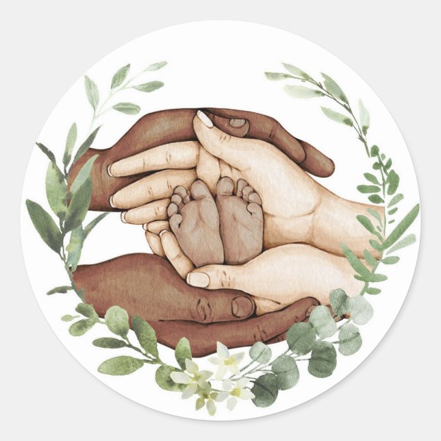 Redondo Adesivo Pés de Bebê nas Mãos (Frente)