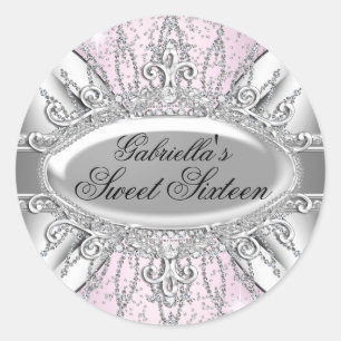Redondo Adesivo Pink & Silver Sparkle Diamond Sweet 16