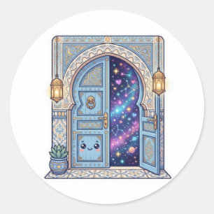 Redondo Adesivo Porta Marroquina Mágica Kawaii Fofa Galáxi