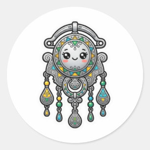 Redondo Adesivo Prateado Tazarzit Marroquino Kawaii Fofo