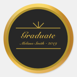 Redondo Adesivo Preto e Dourado de Graduado Elegante