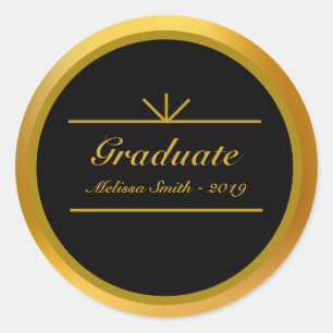 Redondo Adesivo Preto e Dourado de Graduado Elegante