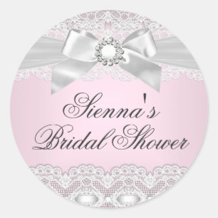 Redondo Adesivo Pretty Lace & Bow Rosa para Chá de Noiva