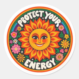Redondo Adesivo Proteja Sua Energia - Sol Groovy dos Anos