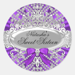 Redondo Adesivo Purple Diamond & Tiara Sweet 16