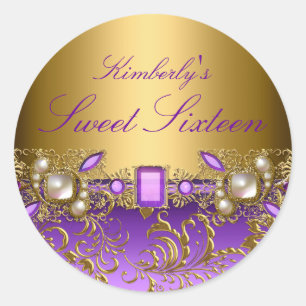 Redondo Adesivo Purple Gem & Pearls Sweet Sixteen