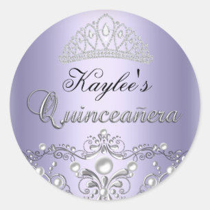Redondo Adesivo Quinceanera Damask Pérola Prata e Roxo