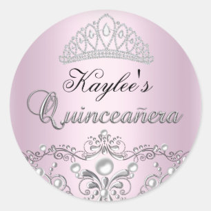 Redondo Adesivo Quinceanera Damask Perolado Prata e Rosa