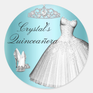 Redondo Adesivo Quinceanera de Vestido Lentejoulas e Salto