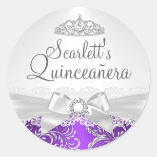 Redondo Adesivo Quinceanera Tiara & Arco Roxo Bonito