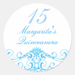 Redondo Adesivo Quinceanera Tiara Princesa Azul