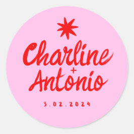 Redondo Adesivo Retangular Bodas Retro Letra Rosa