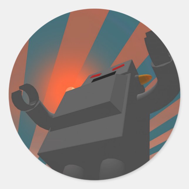 Redondo Adesivo Robot 4 do Estilo Retro (Frente)