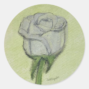 Redondo Adesivo Rosa Branca desenho à mão obra de arte ori
