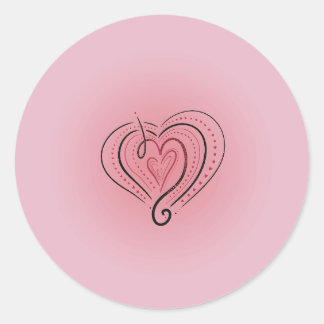Redondo Adesivo Rosa com Coração Preto e Vermelho Elegante