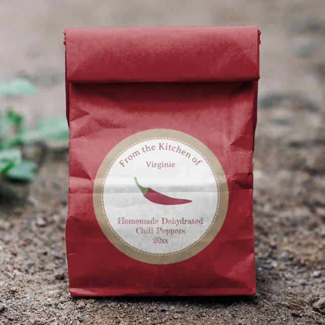 Redondo Adesivo Rótulo de Pimenta Desidratado Russo (Rustic Dehydrated Chili Peppers Label Sticker)