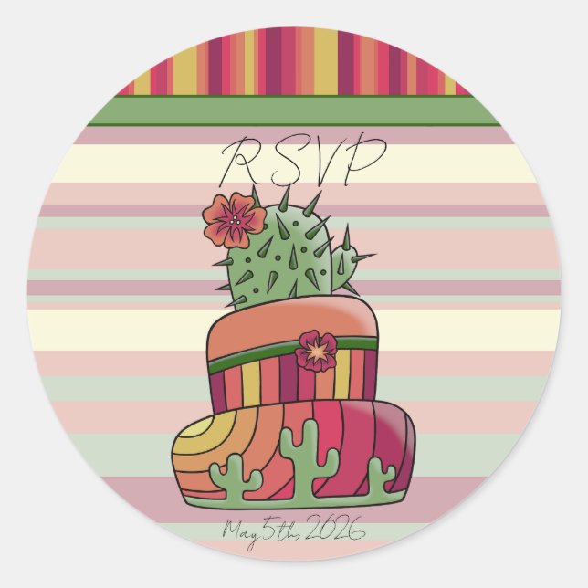 Redondo Adesivo "RSVP" Casamento Cacto (Frente)