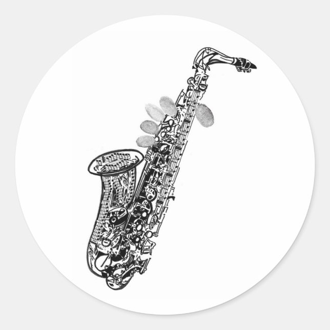 Redondo adesivo saxofone legal (Frente)