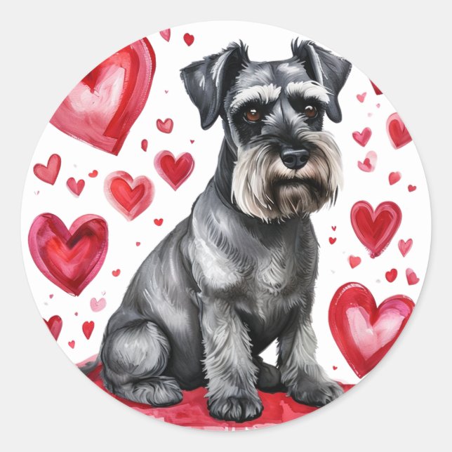 Redondo Adesivo Schnauzer & Corações (Frente)
