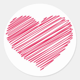 Redondo Adesivo / Selo de Coração Doodle Vermelho Rosa