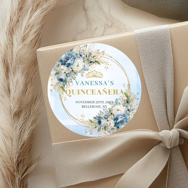 Redondo Adesivo Sofisticado de Eucalipto Azul Pastel Doura (Sophisticated Pastel Blue Gold Eucalyptus Sticker)