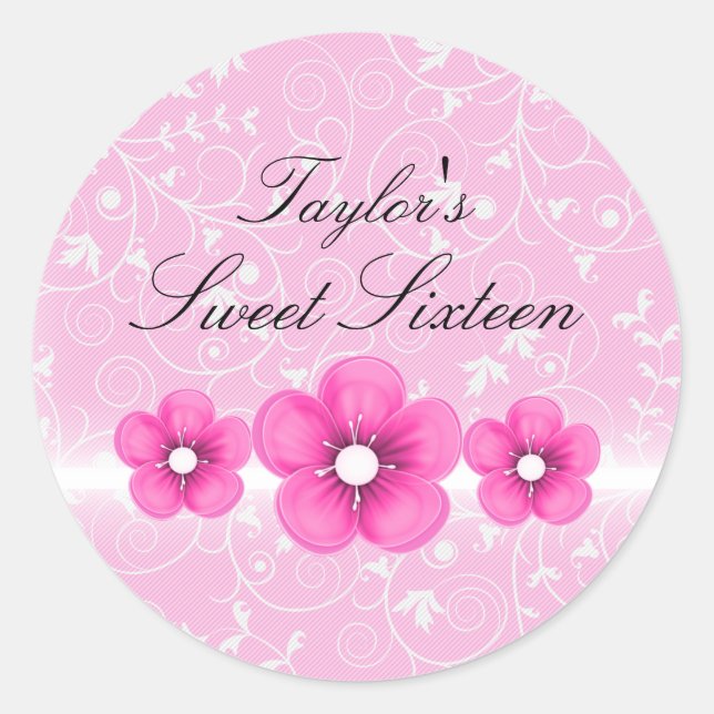 Redondo Adesivo Sweet16 Flor Rosa (Frente)