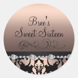 Redondo Adesivo Sweet 16 Peach Damask & Diamond