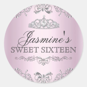 Redondo Adesivo Sweet 16 Tiara Damask Prata Rosa