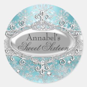 Redondo Adesivo Teal Princess Winter Wonderland Sweet 16