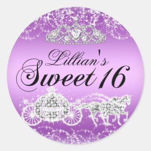 Redondo Adesivo Tema Princesa Brilho Roxo Sweet 16