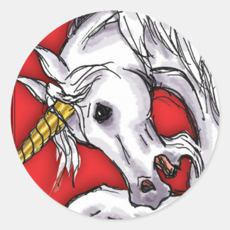Redondo adesivo vermelho Unicorn
